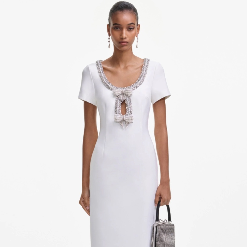 self-portrait White Crepe Bow Midi Dress  Size US6 - MSRP $615 - NWT - SAVE $400